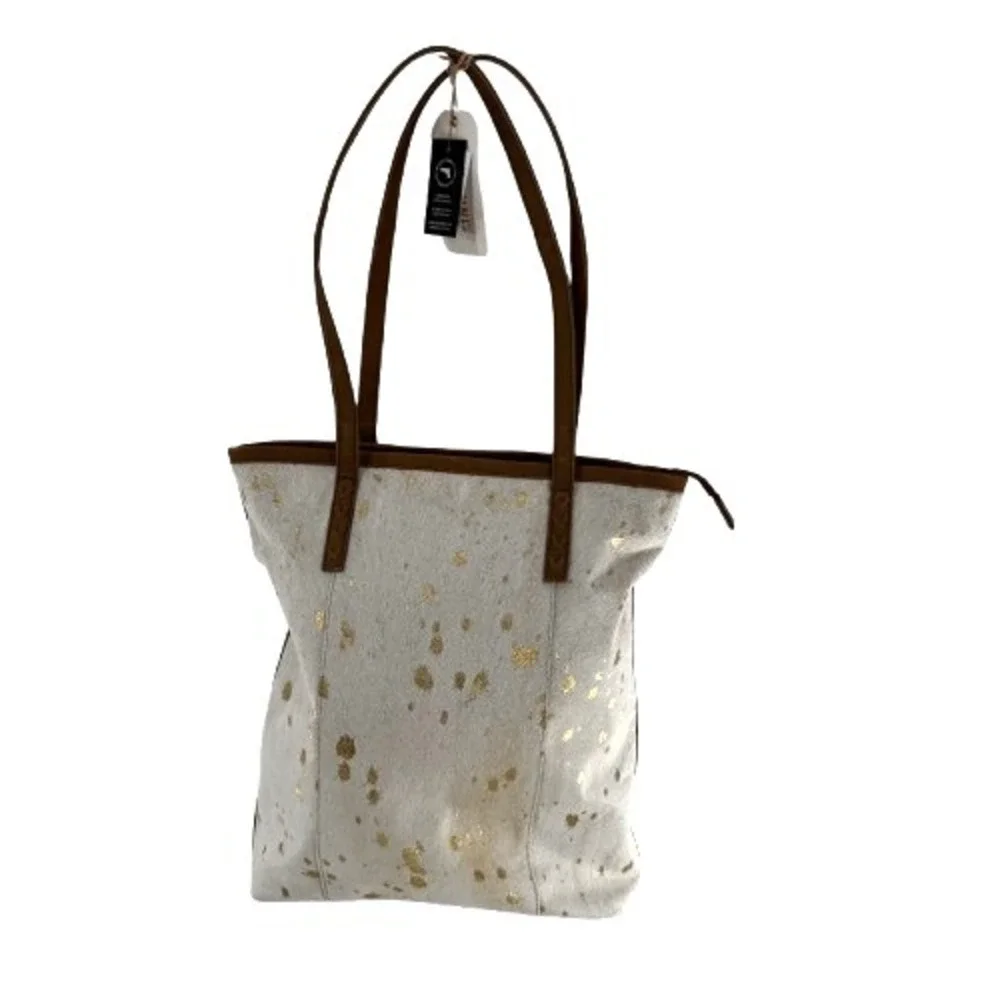 NEW Shyanne Conceal Carry Hair-On Leather Tote Bag‎ Large Gold Foil Western